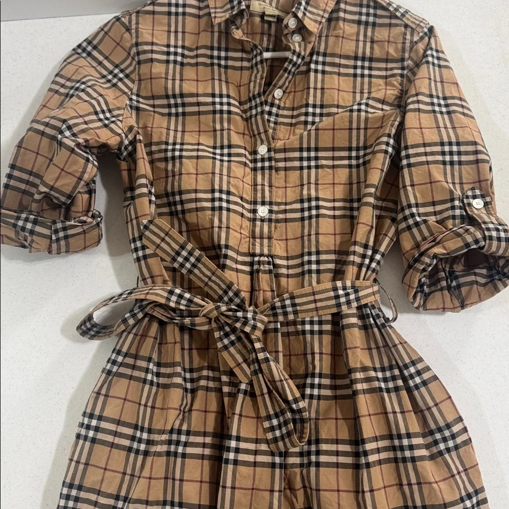 Burberry Shirt Dress NovaCheck Tan Black Plaid with Waist Tie Women’s US 6 EU 8 - Picture 12 of 12